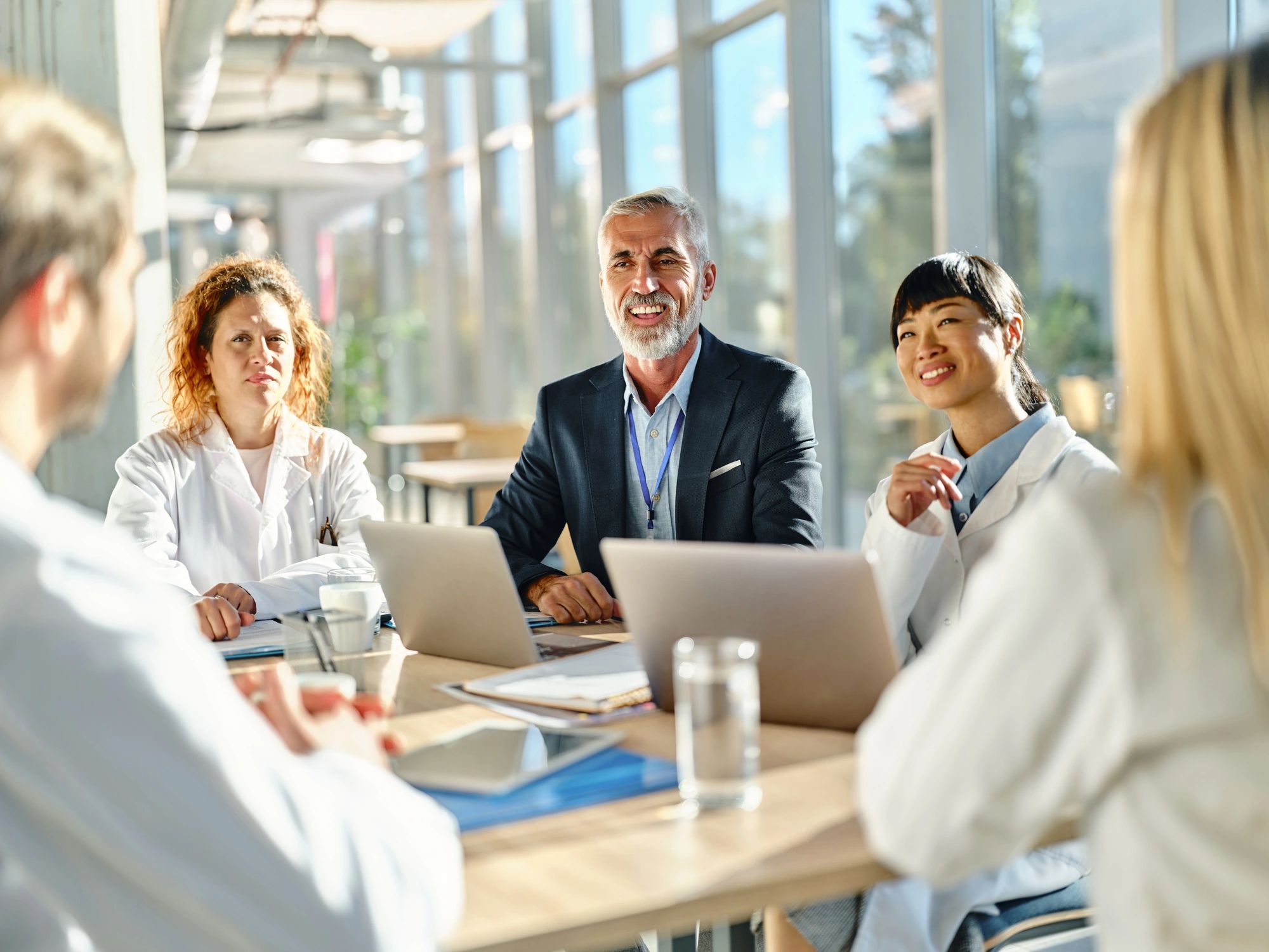Team meeting in a hospital setting