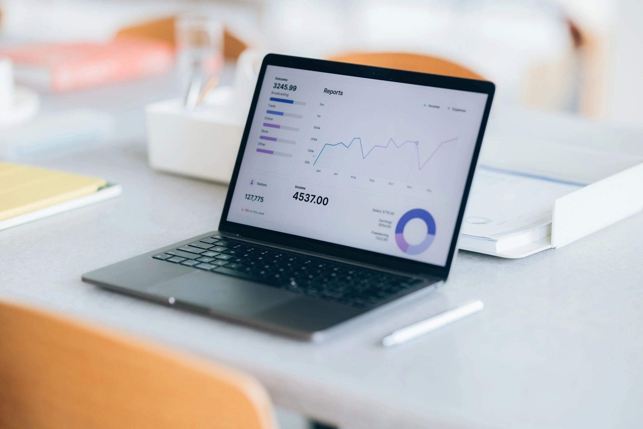 Laptop displaying analytics dashboard representing service management software